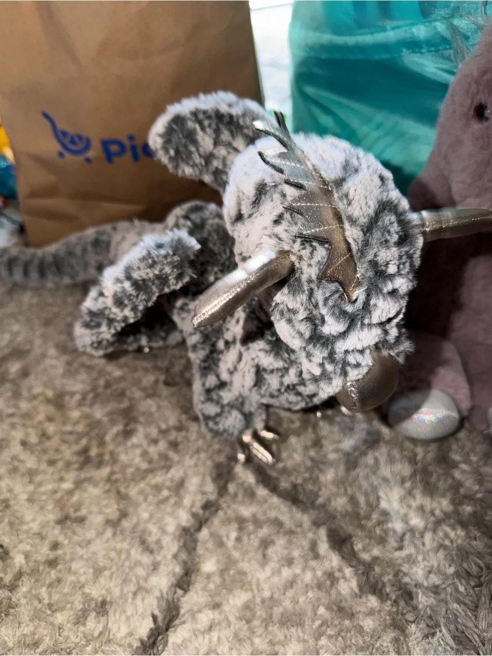 Soft Gray Plush Narwhal & Dragon Small Pet Toys - Cozy Playset